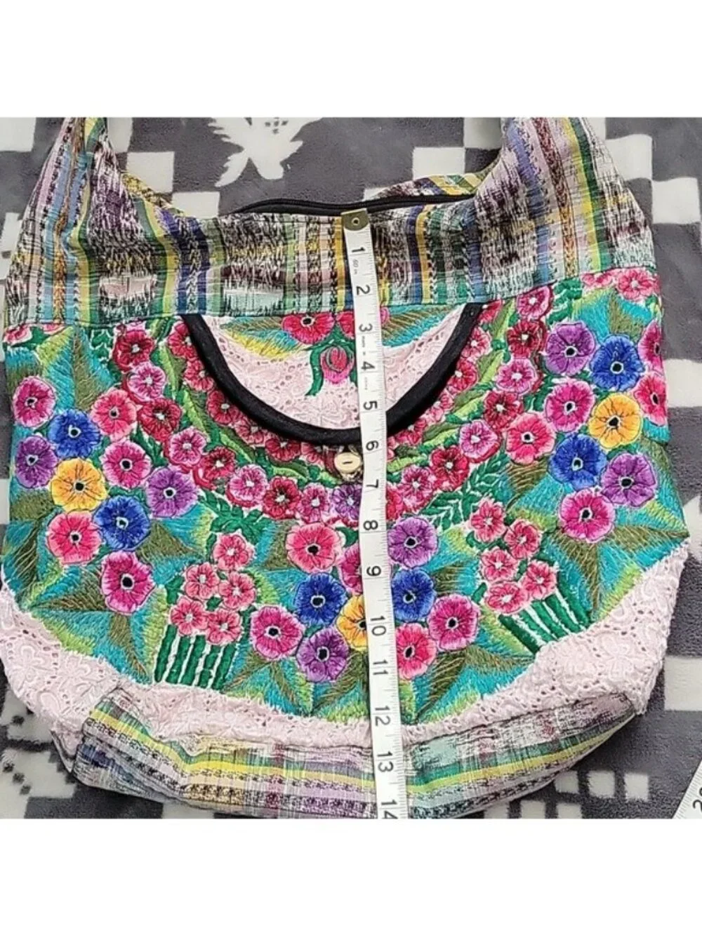 Boho Hippie Hobo Bag Lace Trim Colorful Embroidered Floral Shoulder Crossbody